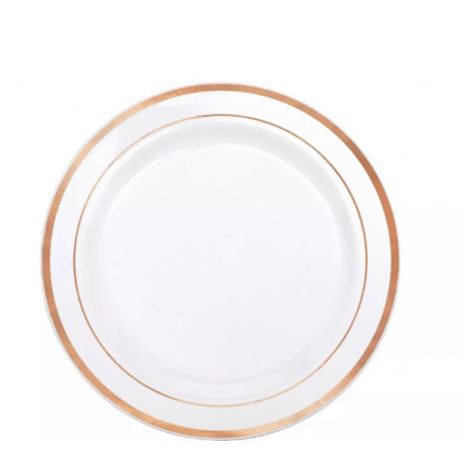 6.25"  Appetizer Plate - White W/Rose Gold Trim