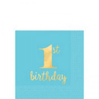 1st Birthday Boy-Gold Beverage Napkins
