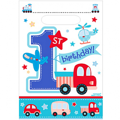 All Aboard Boy Folded Loot Bags - Plastic