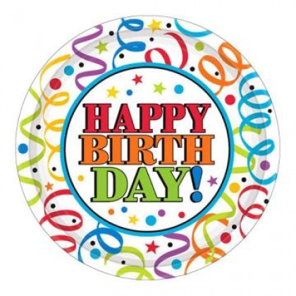 Colorful Birthday Round Plates, 9"