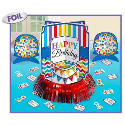 Bright Birthday Table Decorating Kit - Paper w/Foil Fringe