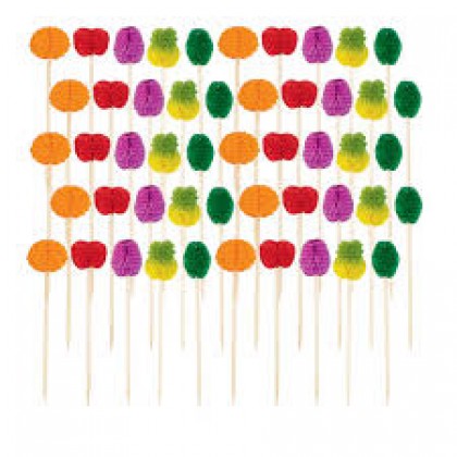 4" Fruit Honeycomb Picks Tissue Paper w/Wood Pick