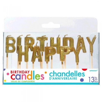 Happy Birthday Pick Candles - Metallic - Gold
