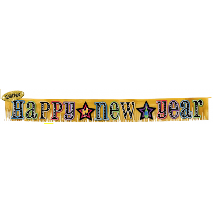 9' x 11 1/4" New Year's Giant Foil Fringe Banner w/Glitter Paper Letters