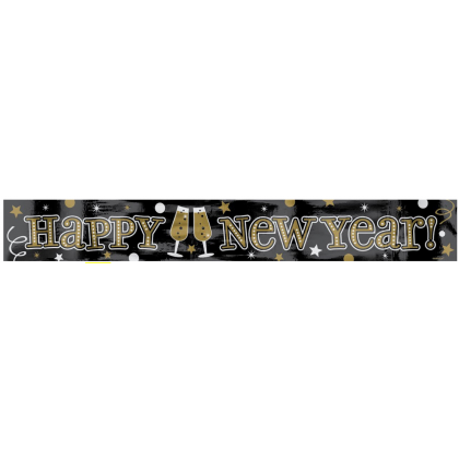 9' x 5" New Year's Foil Banner - Black, Silver & Gold