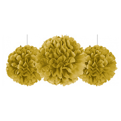 9 ", 13", 16" Fluffy Decorations - Gold Tissue Paper