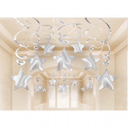 Swirls Only, 18", Swirls w/Cutouts, 24" Shooting Star Mega Value Pack Swirl Decorations - Silver
