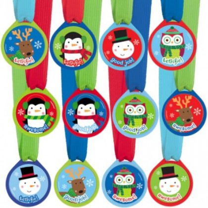 Ribbon, 13"; Medallion,1 1/2" Winter Award Medal Assortment Plastic Medallion w/Ribbon