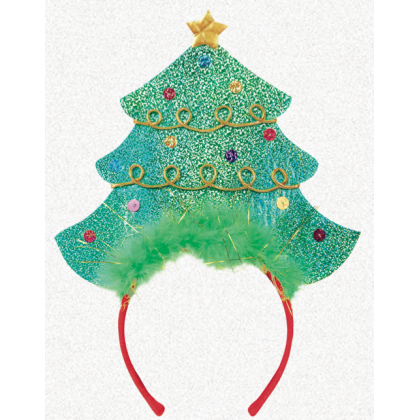 10 1/4" x 4 1/2" Christmas Tree Headband Fabric w/Sequins & Marabou