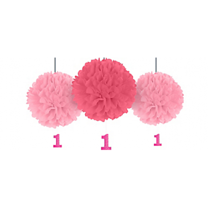 1st Birthday Girl Fluffy Decorations w/Danglers - Tissue