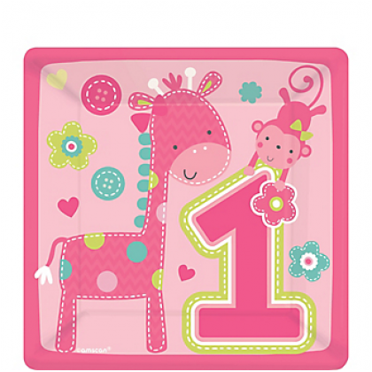 "One" Wild Girl Square Plates 7"