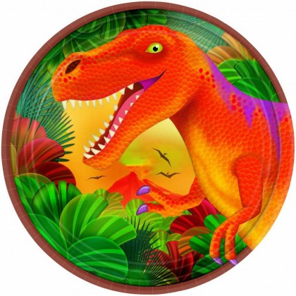 Prehistoric Party Round Metallic Plates, 7"