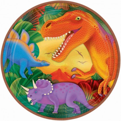 Prehistoric Party Round Metallic Plates, 9"