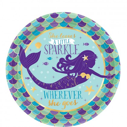 Mermaid Wishes Round Metallic Plates, 7"