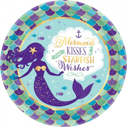 Mermaid Wishes Round Metallic Plates, 9"