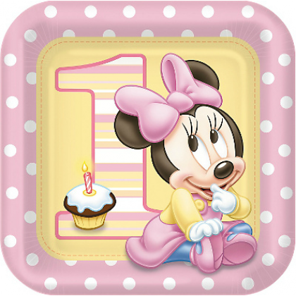 ©Disney Minnie's 1st Birthday Square Plates 9"