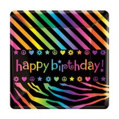 Neon Birthday Square Plates, 7"