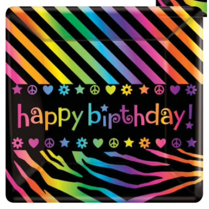 Neon Birthday Square Plates, 10"