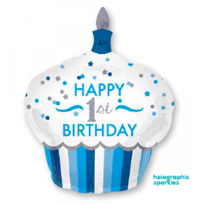 P40 36" 1st Birthday Cupcake Boy Holographic SuperShape™