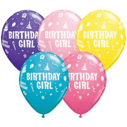 Q 11" Round Bday Girl "Happy Birthday Gril" Assorted Colors