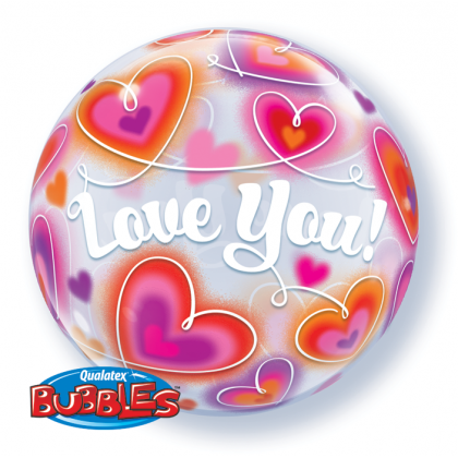 Q 22" Love You Doodle Hearts Bubble Balloon