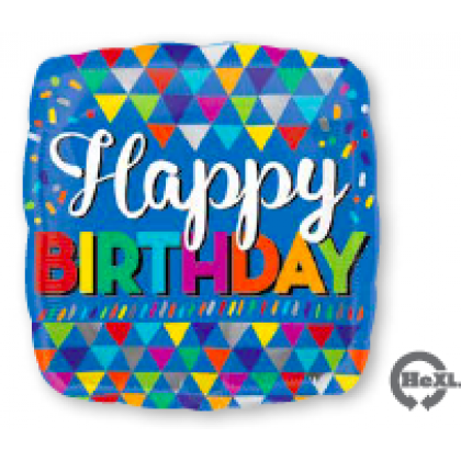 S40 17" Happy Birthday Primary Triangles Standard HX®
