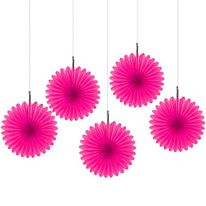 6" 6" Mini Hanging Fan Decorations Bright Pink