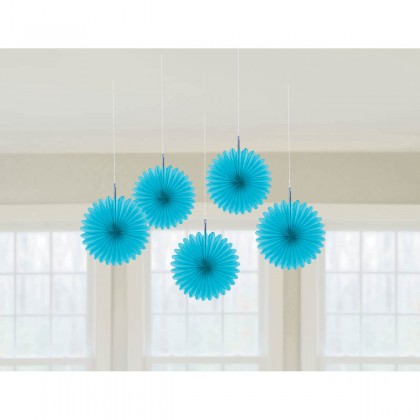 6" 6" Mini Hanging Fan Decorations Caribbean Blue