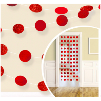 6 Round String Decorations - Apple Red