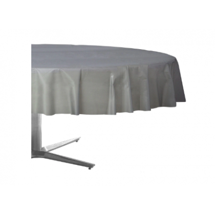 84" Plastic Solid Round TableCover - Silver