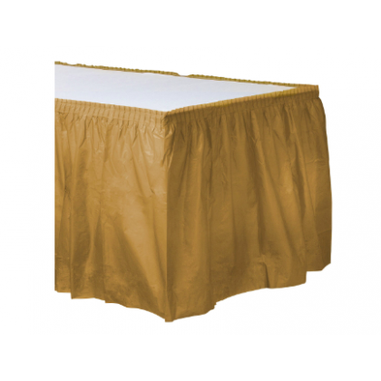 14' x 29" Plastic Solid Table Skirt - Gold