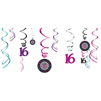 Sweet Sixteen Celebration String Decorations - Foil & Paper