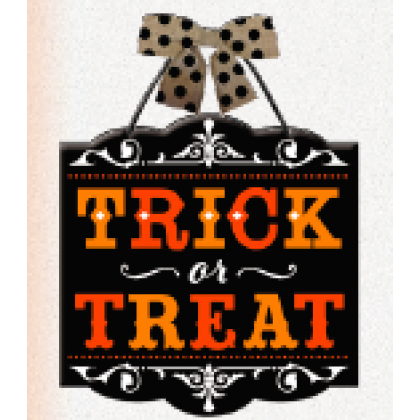 Modern Hallooween Trick Or Treat Medium Sign MDF w/ Printed Burlap Bow