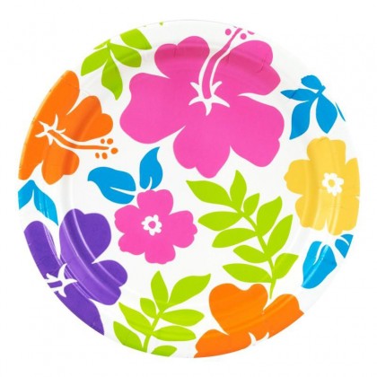 Hibiscus White Round Plates, 7"