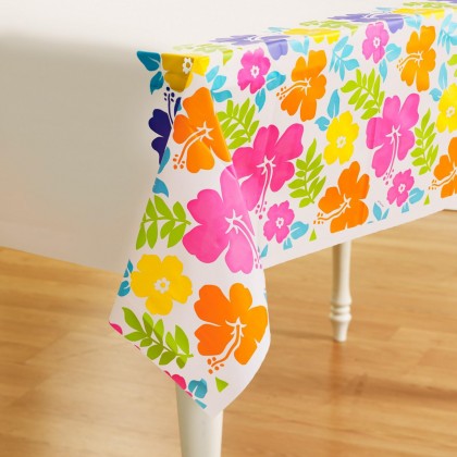 Hibiscus White Plastic Table Cover