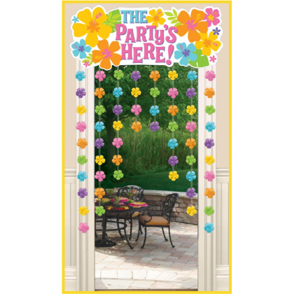 Hibiscus Door Curtain Paper Header with Fabric Flower Attachments