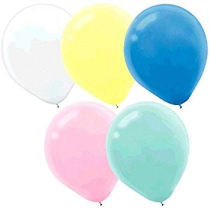 5" Pastel Solid Color Latex Balloon Assortment - Sunshine Yellow, New Pink, Powder Blue, Robin's-egg Blue, White, Lavender