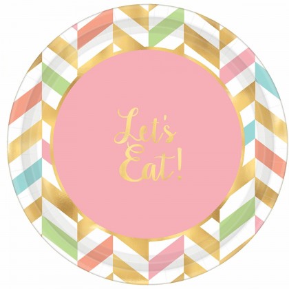 Eat, Drink & Be Happy Round Metallic Plates, 7"