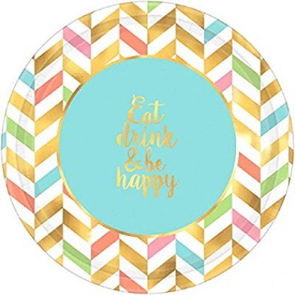 Eat, Drink & Be Happy Round Metallic Plates, 10 1/2"