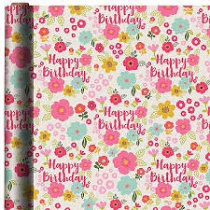 5' x 30" Gift Wrap Flora Birthday Printed Value