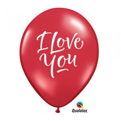 Q 11" Round I Love You Script Modern "I Love You" Red Balloons