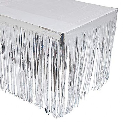 29" x 12" Metallic Fringed Table Skirts - Silver