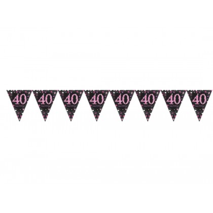Pennant Banner 40 Sparkling Celebrations Pink Foil