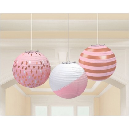 3 Lanterns Rose Gold Blush Paper 24.1 cm