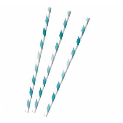 12 Drinking Straws Aqua Glamor Paper 19.7 cm