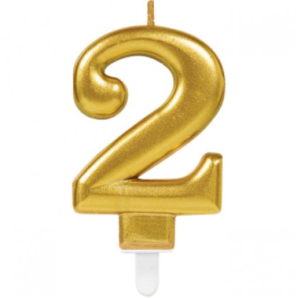 Number Candle 2 Sparkling Celebrations with Holder Gold