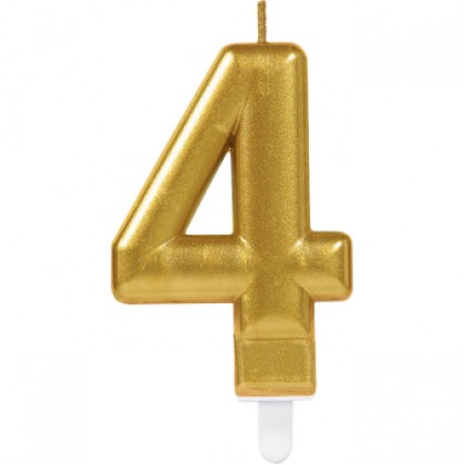 Number Candle 4 Sparkling Celebrations with Holder Gold