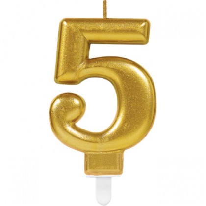 Number Candle 5 Sparkling Celebrations with Holder Gold