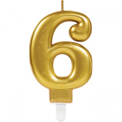 Number Candle 6 Sparkling Celebrations with Holder Gold