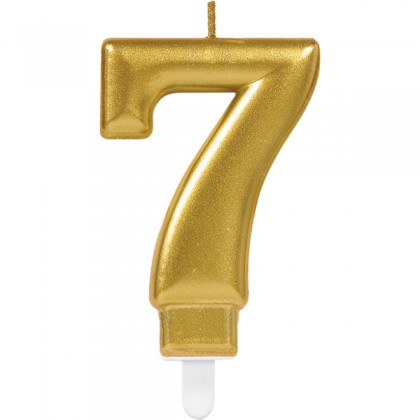 Number Candle 7 Sparkling Celebrations with Holder Gold